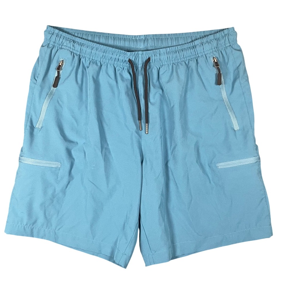 Santiny‎ Mens Blue Athletic Shorts Elastic Waist Drawstring Zip Pockets Size L